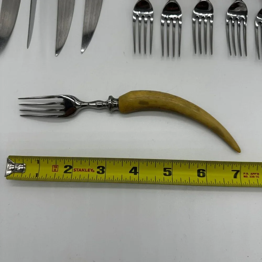 Sheffield Latham Owen Rustic Antler Horn Handle‎ Utensils Knives Forks Cased Set
